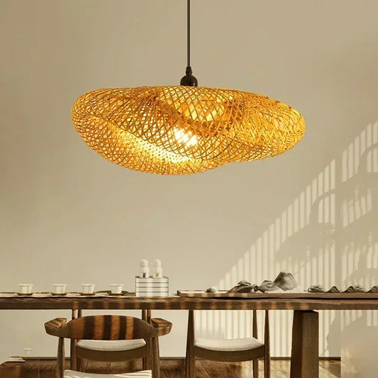 Bamboo Woven LED Pendant Light – Handmade Vintage Chandelier