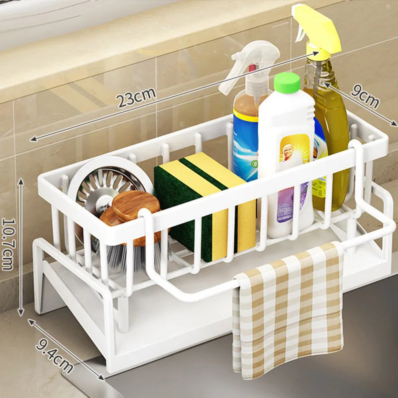 Kitchen Sink Drain Rack Organizer Abs Plastic Self-draining Sink Shelf Soap Sponge Holder Dishcloth Towel Rack Filter Basket