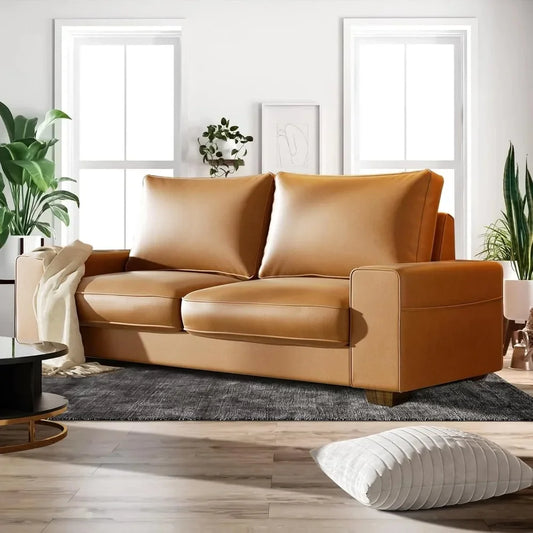 Modern Faux Leather 2-Seater Loveseat with Spring Cushions and Solid Wood Frame