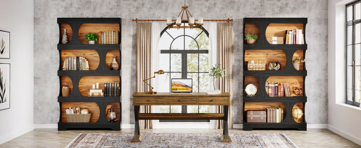 Black 4-Tier Modern Bookcase – Freestanding Display Shelf for Living Room.