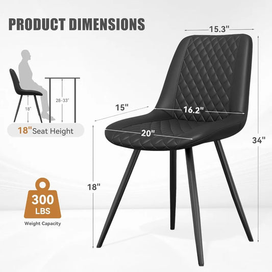 Modern Faux Leather Dining Chairs – Set of 4 with Metal Legs