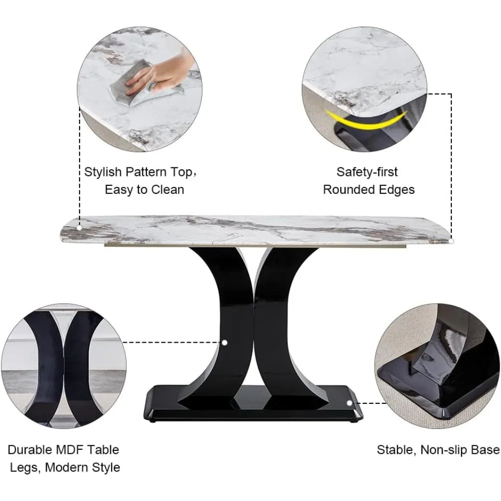 Modern Marble Dining Table & 6 Chair Set – 6-Person Kitchen/Dining Room Set