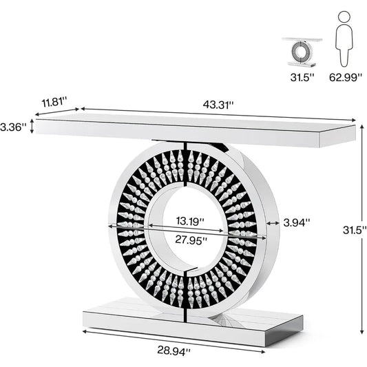 Modern Mirrored Console Table with A Sparkling Crystal-encrusted Base, 43-inch Silver Console Table/decorative Table