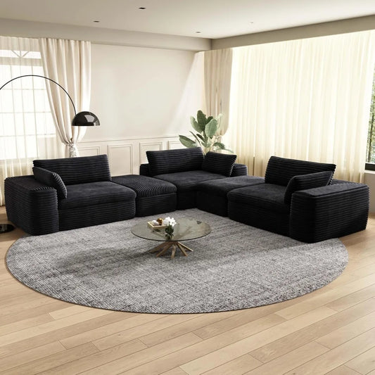 184'' L-Shaped 6-Seater Cloud Sectional Sofa – Double-Layer Plush Corduroy Living Room Couch in a Box.
