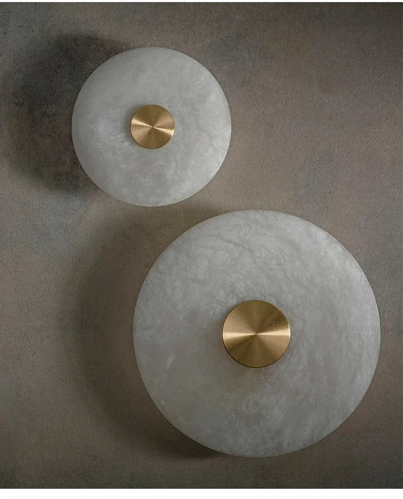 Spanish Marble LED Round Wall Sconce – Brass Bedroom & Living Room Light.