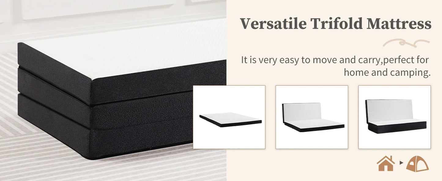 JHK Three-Fold Portable Floor Bed – CertiPUR-US, Travel & Yoga Friendly.