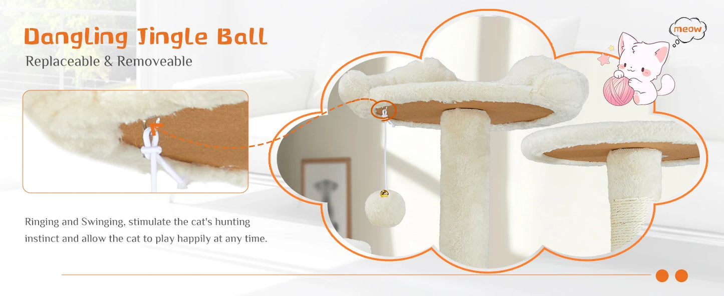 JHK 54" Multi-Level Cat Tree Tower with Sisal Scratching Post.