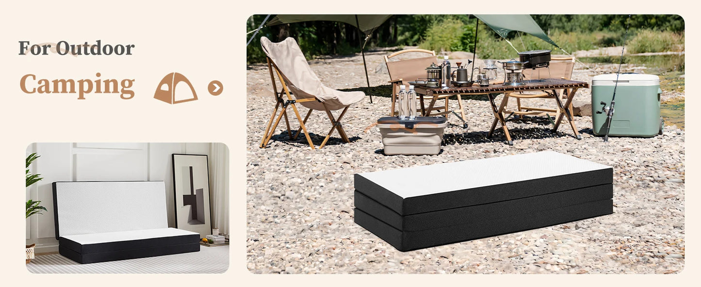 JHK Three-Fold Portable Floor Bed – CertiPUR-US, Travel & Yoga Friendly.