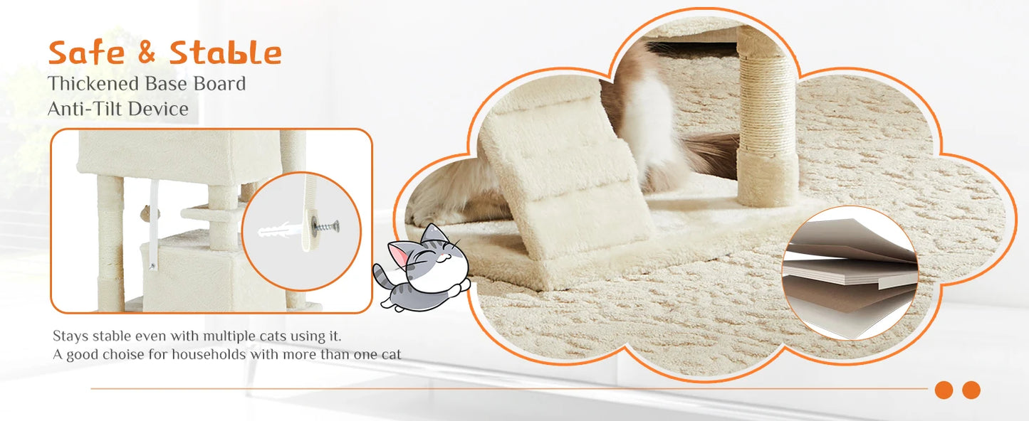 JHK 54" Multi-Level Cat Tree Tower with Sisal Scratching Post.