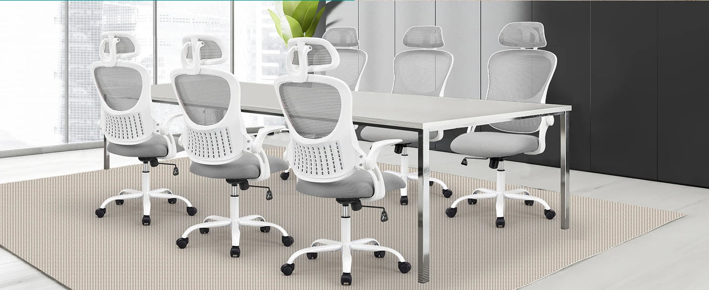 Ergonomic Mesh Office Chair with Flip-Up Arms and Adjustable Headrest – Lumbar Support for Home & Computer Desk.