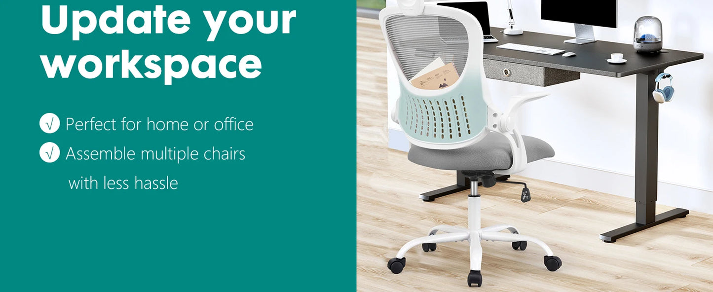 Ergonomic Mesh Office Chair with Flip-Up Arms and Adjustable Headrest – Lumbar Support for Home & Computer Desk.