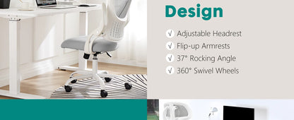 Ergonomic Mesh Office Chair with Flip-Up Arms and Adjustable Headrest – Lumbar Support for Home & Computer Desk.