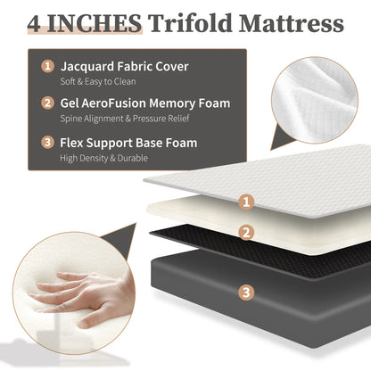 JHK Three-Fold Portable Floor Bed – CertiPUR-US, Travel & Yoga Friendly.