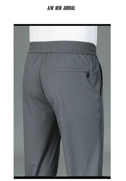 High Quality Ice Silk Stretch New Brand Casual Fashion Strappy Long Pants Elastic Pencil Street Style Teens Trousers Men Clothes