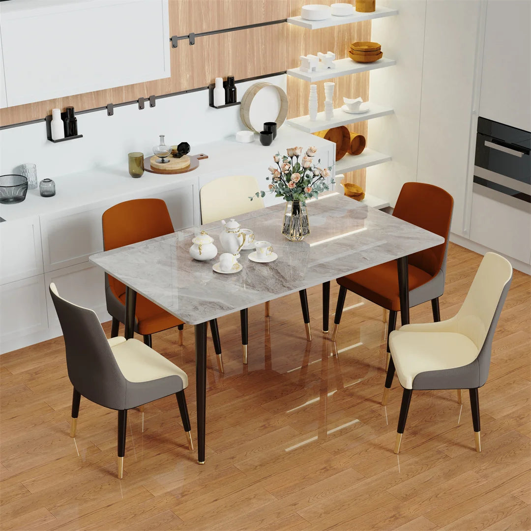 LUVODI 4-6 People Seats Marble Dining Table with Chair 1.2m Restaurant Kitchen Cafe Shop Coffee Table Furniture with Metal Legs