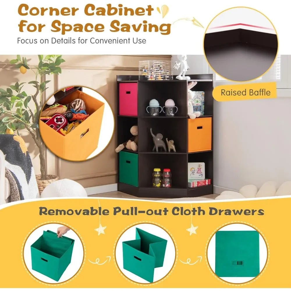 Kids 9-Cubby Toy Storage Organizer – Cabinet with Display Shelf & 3 Baskets.