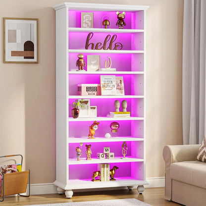 LED Bookcase with Solid Wood Legs – Freestanding Open Shelf Organizer for Living Room & Home Office.