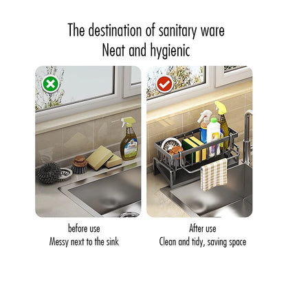 Kitchen Sink Drain Rack Organizer Abs Plastic Self-draining Sink Shelf Soap Sponge Holder Dishcloth Towel Rack Filter Basket