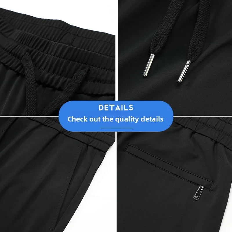 High Quality Ice Silk Stretch New Brand Casual Fashion Strappy Long Pants Elastic Pencil Street Style Teens Trousers Men Clothes