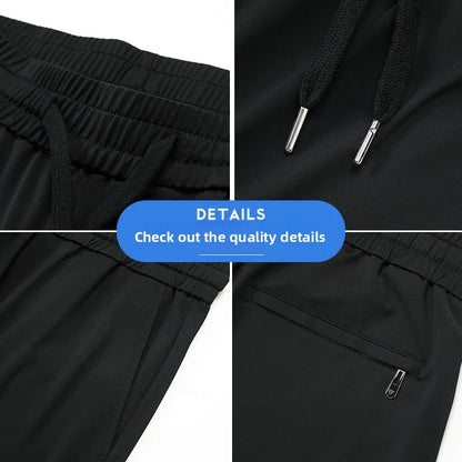 High Quality Ice Silk Stretch New Brand Casual Fashion Strappy Long Pants Elastic Pencil Street Style Teens Trousers Men Clothes