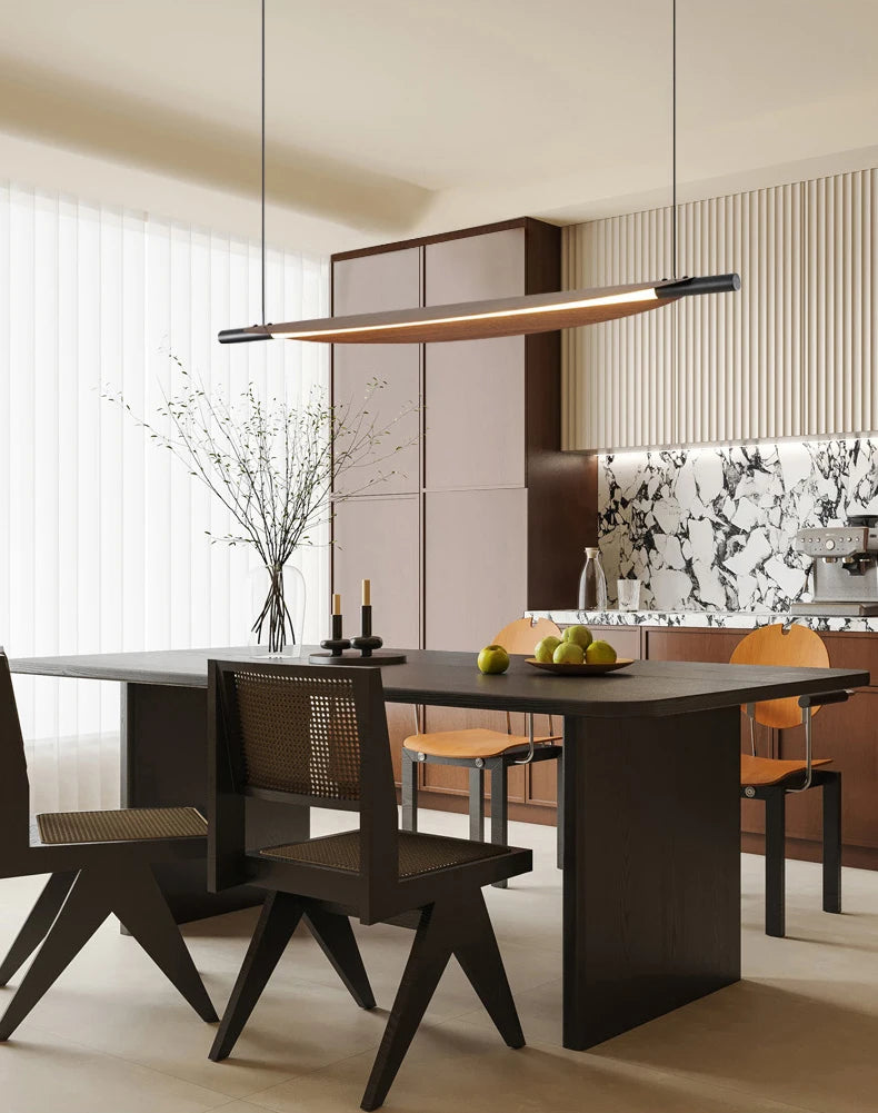 Wabi Sabi Retro Leaf Pendant Light – Minimalist Strip Chandelier for Dining