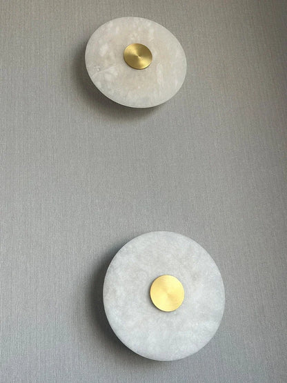 Spanish Marble LED Round Wall Sconce – Brass Bedroom & Living Room Light.