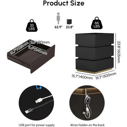 Smart Nightstand with Wireless Charging & LED Light.
