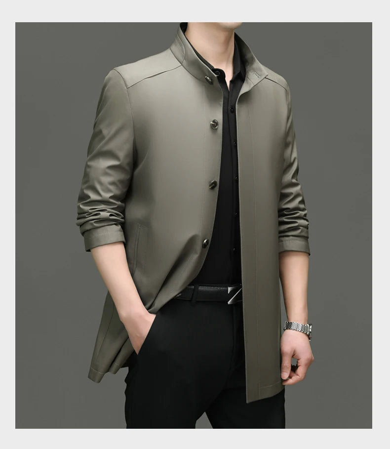 High End Anti Wrinkle New Brand Business Casual Fashion Slim Fit Trench Coats Spring Autumn Overcoat Long Jacket Outercoat
