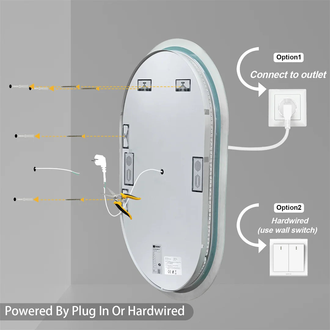 Diagram showing how to connect a round electrical device with options for plugging in or hardwiring.
