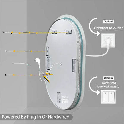 Diagram showing how to connect a round electrical device with options for plugging in or hardwiring.