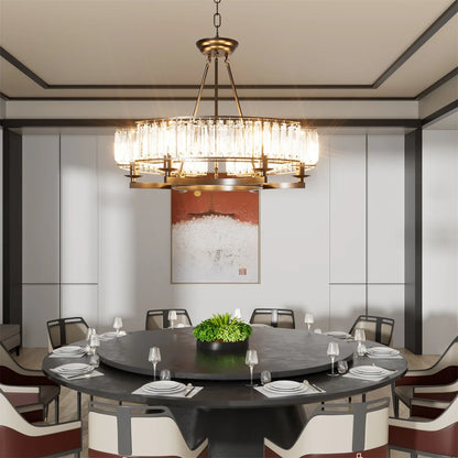 LUVODI Round Crystal Pendant Light Fixture Black Ceiling Chandelier Lamp with 3 Color Lights Adjustable Height