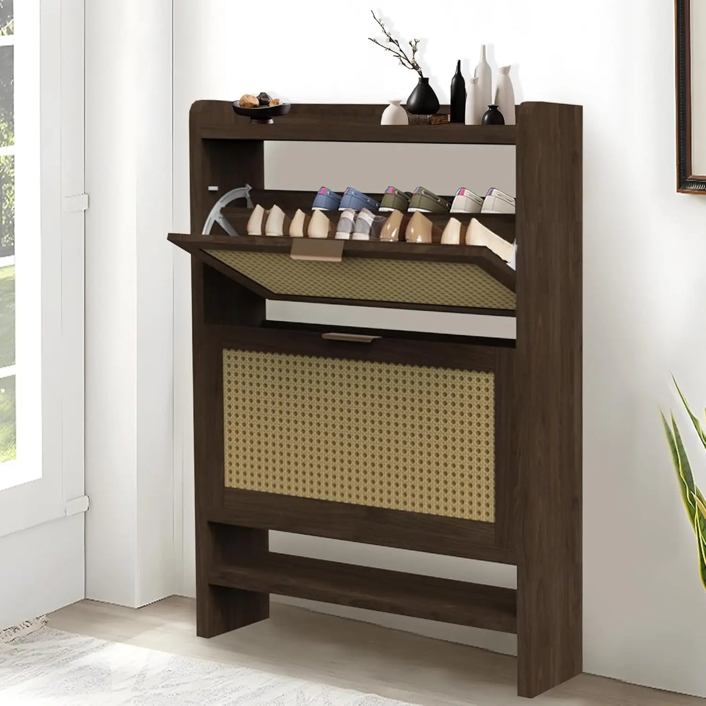 Hidden Shoe Storage Cabinet with 2 Flip Drawers.