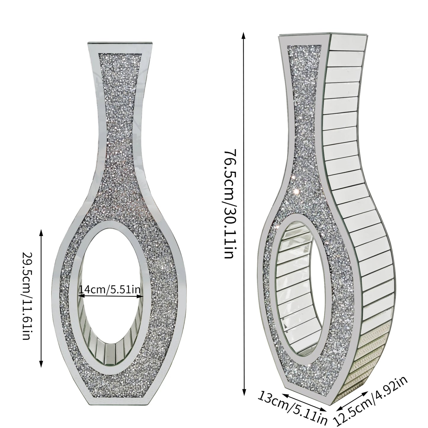 Measurement chart of a decorative item with dimensions labeled.