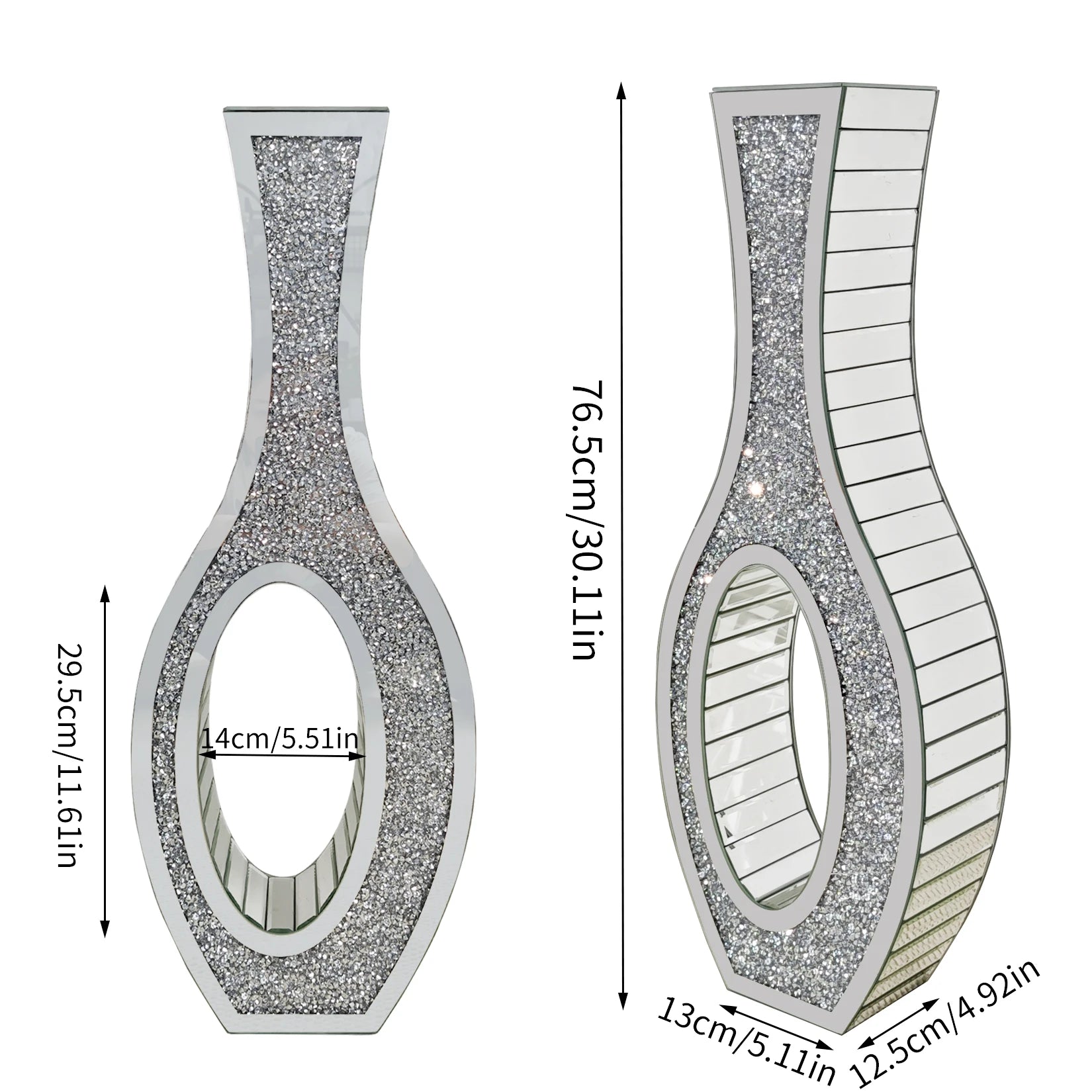 Measurement chart of a decorative item with dimensions labeled.
