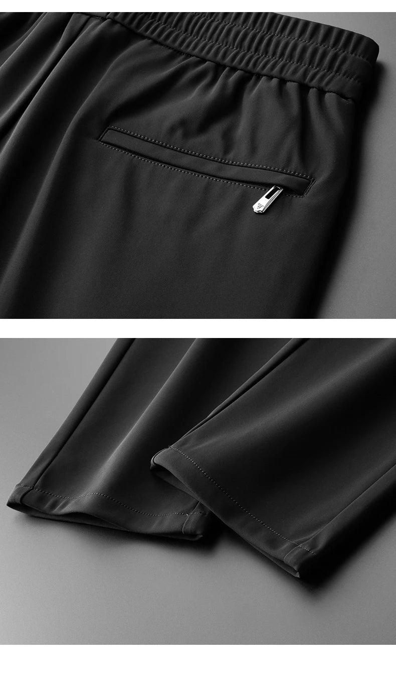 High Quality Ice Silk Stretch New Brand Casual Fashion Strappy Long Pants Elastic Pencil Street Style Teens Trousers Men Clothes