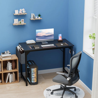 Modern Compact Computer Desk with Side Bag & Headphone Hook – Easy Assembly.