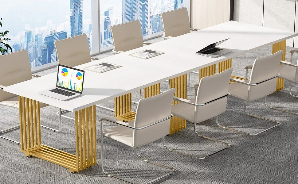 Modern White Executive Desk with Gold Metal Legs – Large Home Office Table.