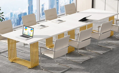 Modern White Executive Desk with Gold Metal Legs – Large Home Office Table.