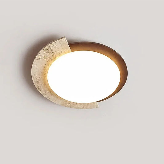 Wabi Sabi Yellow Cave Stone Ceiling Lamp – Creative Travertine Light for Living & Dining.