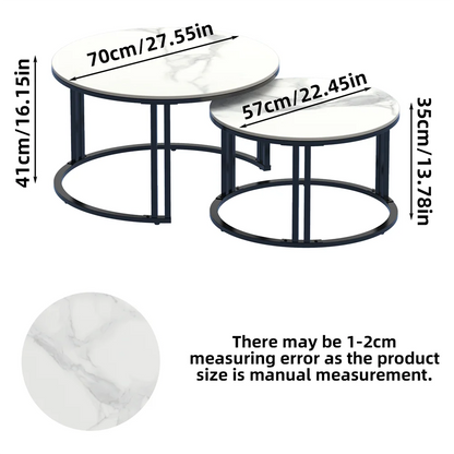 LUVODI Small Living Room Furniture Table 2 Pack Round Marble Nesting Center Coffee Table Sofa Side Tea Desk Space-saving