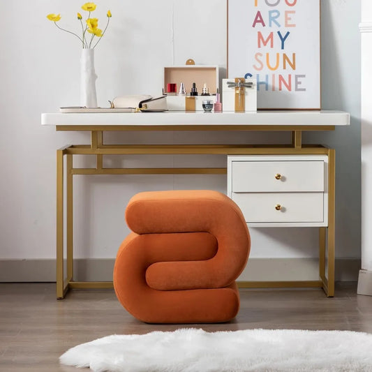 Velvet Vanity Stool – Modern S-Shaped Pouf Ottoman Footrest & Makeup Chair.
