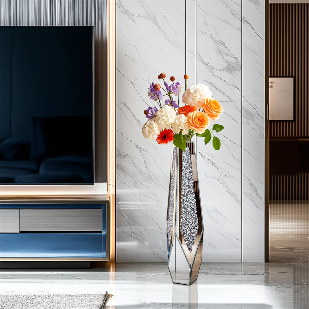 Decorative vase with flowers in a modern living room setting