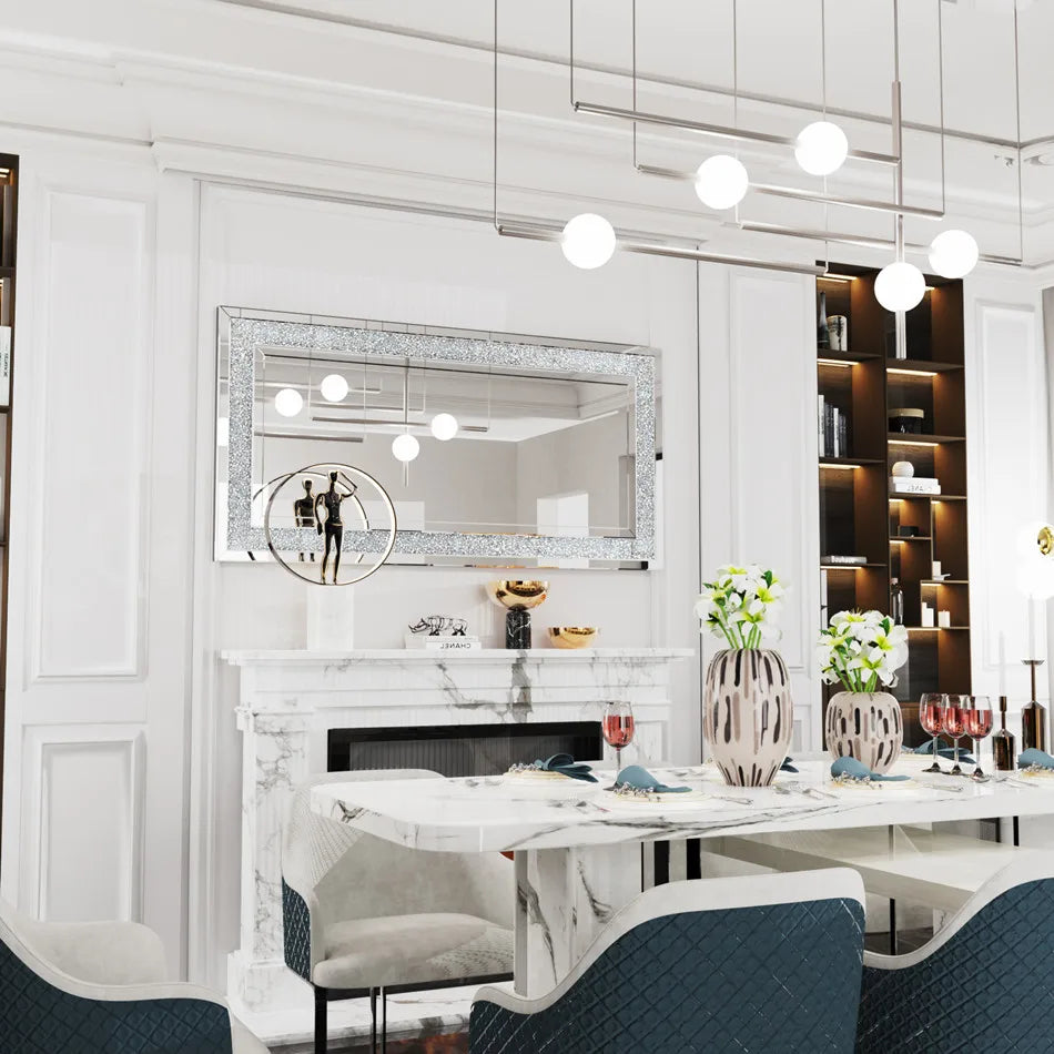 LUVODI Large Crushed Diamond Wall Mirror Crystal Sparkly Silver Home Decor Mirror for Vanity and Dressing