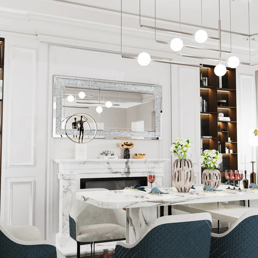 LUVODI Large Crushed Diamond Wall Mirror Crystal Sparkly Silver Home Decor Mirror for Vanity and Dressing