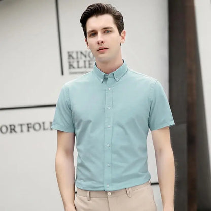 Top Grade Oxford New Summer Brand Slim Fit Shirt Breathable Trending Short Sleeve Classic Casual Fashion Mens Clothes 2025