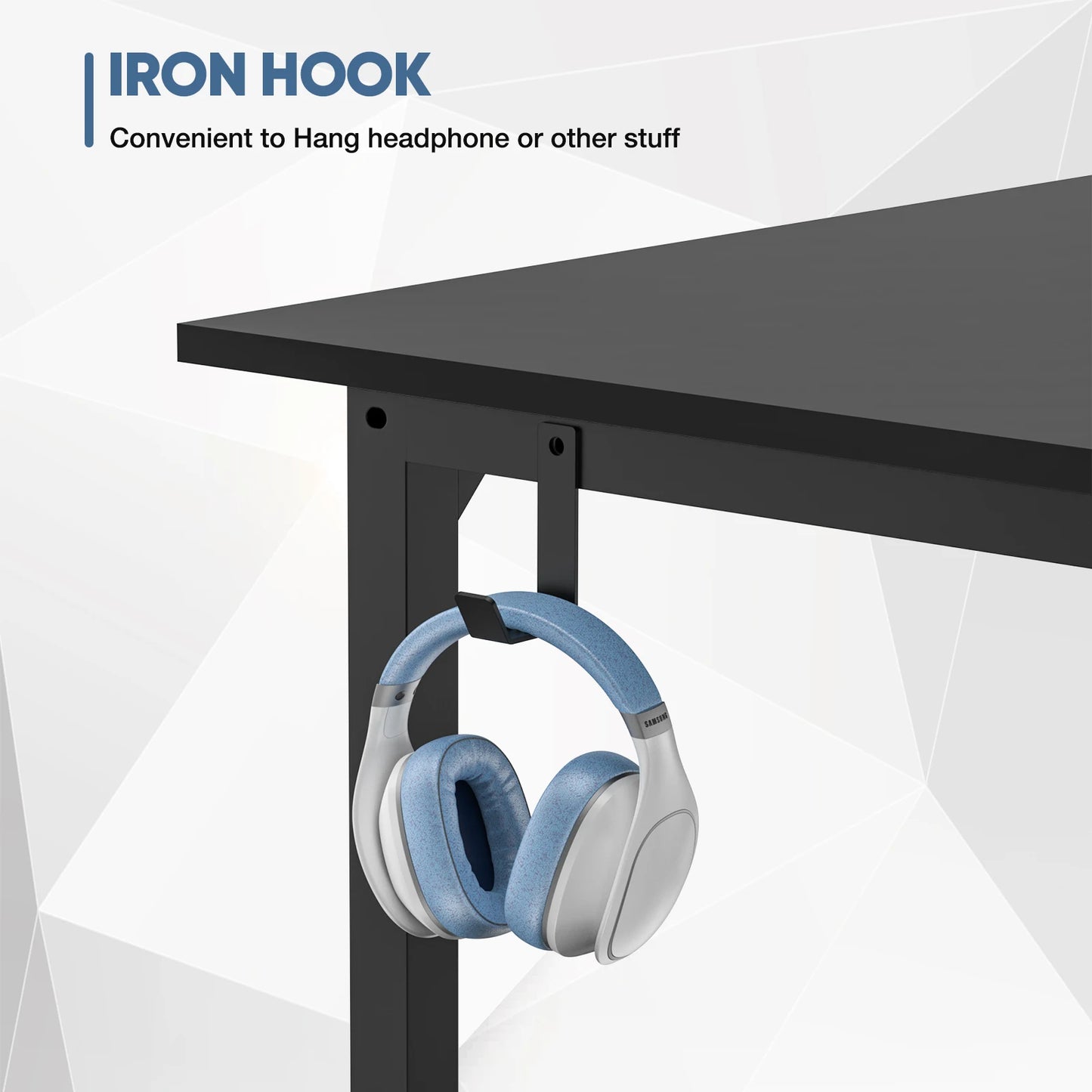 Modern Compact Computer Desk with Side Bag & Headphone Hook – Easy Assembly.