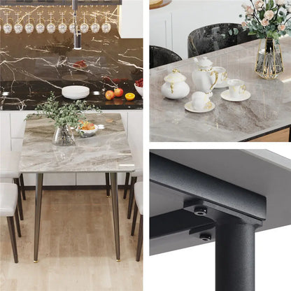 LUVODI 4-6 People Seats Marble Dining Table with Chair 1.2m Restaurant Kitchen Cafe Shop Coffee Table Furniture with Metal Legs