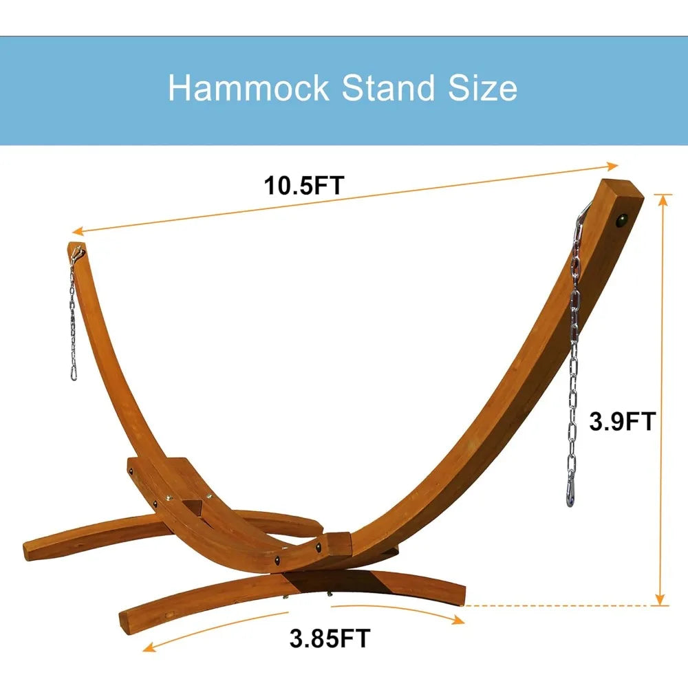 Cotton Hammock with 10.5ft Wood Arc Stand – Indoor &amp; Outdoor Relaxation Combo.