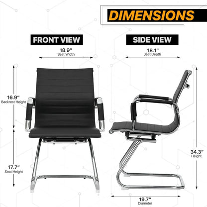 Office Guest Chair – PU Leather Mid-Back Sled Base, Black, Reception & Meeting Room Seating.