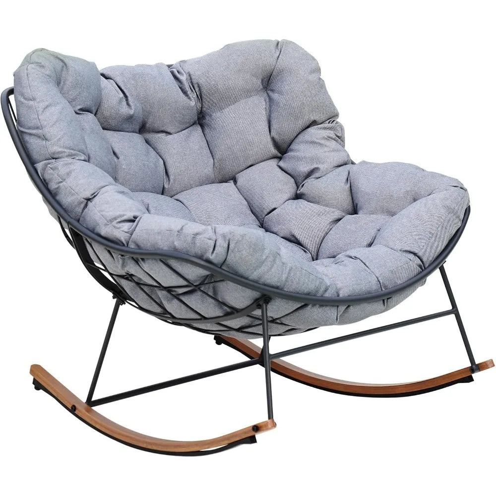 Outdoor Papasan Rocking Chair with Cushion.